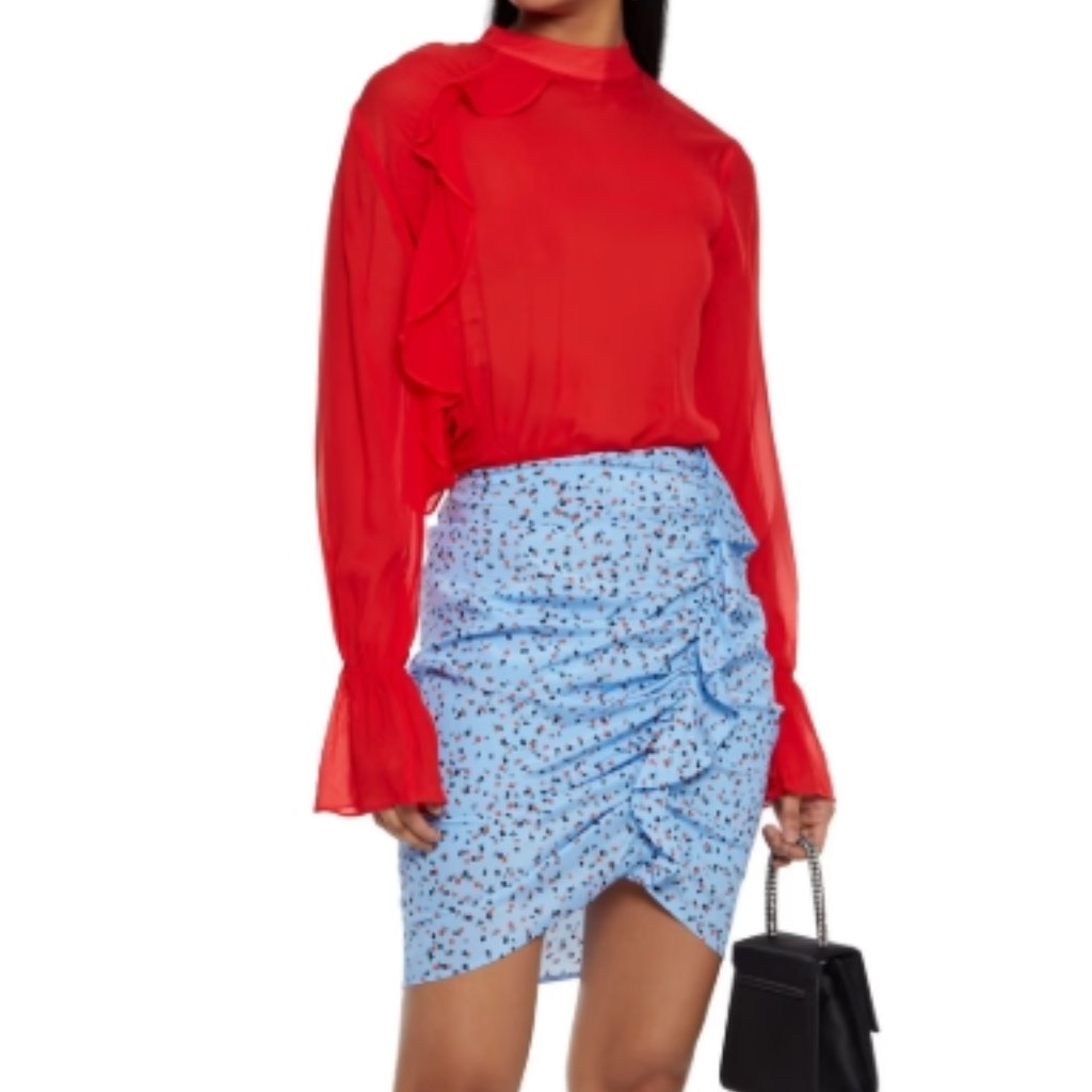 Nwot Veronica Beard Spencer Blue Floral Ruched Silk Mini Skirt Xs $262